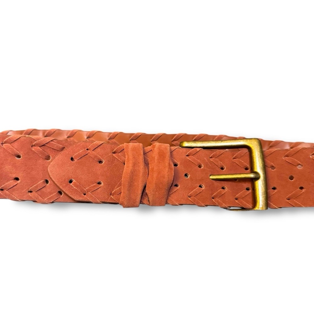 Maurice's XL Faux Leather Brown Wide Belt Brass Buckle Braided Western Rodeo - Picture 3 of 10
